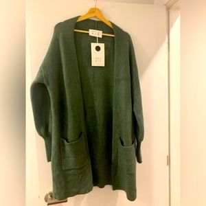 NWT OKAKIE (formerly Workhall) mid length green cardigan